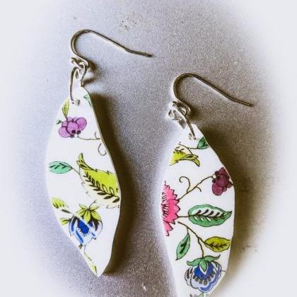 Sweet Vintage Recycled China Floral Dangle..