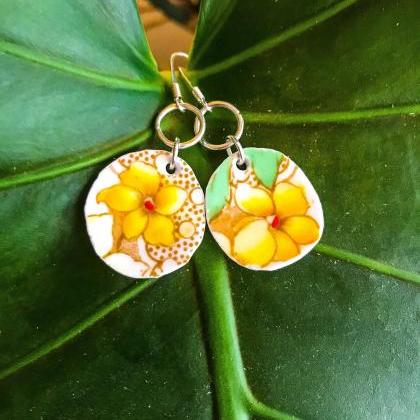 Sweet Vintage Yellow White Flower China Earrings