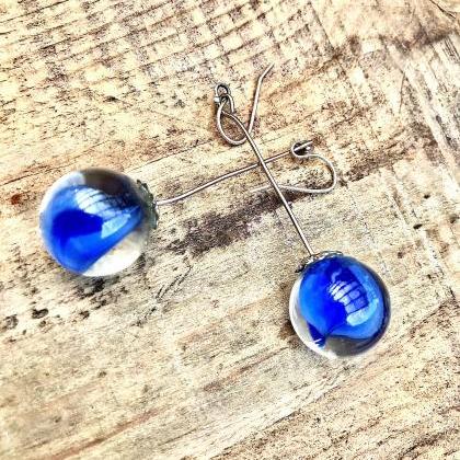 Stunning Blue Boho Recycled Glass Marble Dangle..