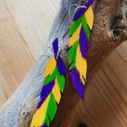 Pretty Boho Colourful Wooden Feather Earrings