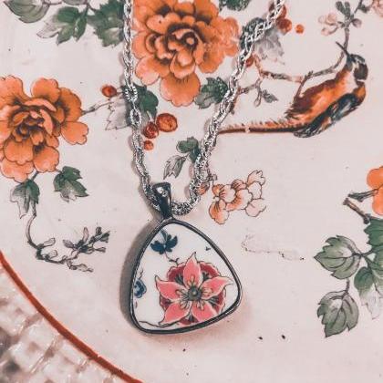 Vintage Bone China Floral Pendant