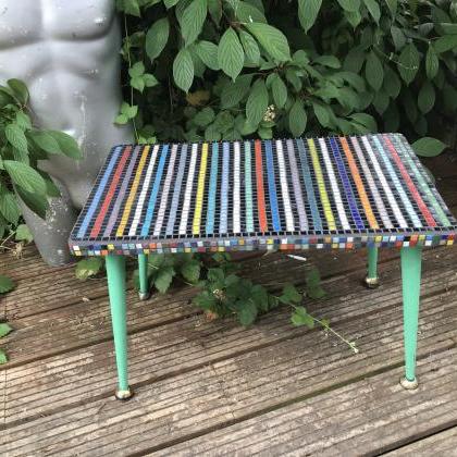 Rainbow retro table with green legs