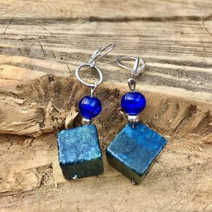 Pretty Boho Green Blue Turquoise Color Cubed Stone..