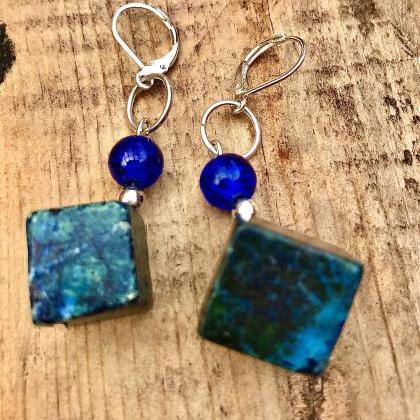 Pretty Boho Green Blue Turquoise Color Cubed Stone..