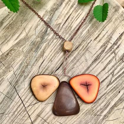 Boho Earth Shades Tagua Nut Necklace With Copper..