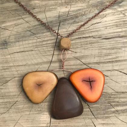 Boho Earth Shades Tagua Nut Necklace With Copper..
