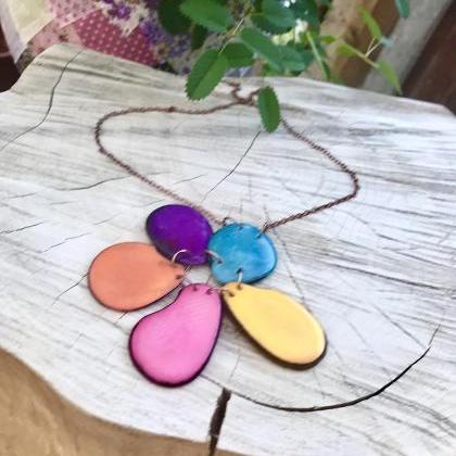 Boho Colourful Tagua Nut Necklace With Copper..