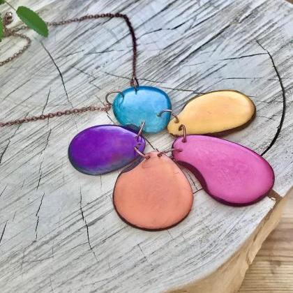 Boho Colourful Tagua Nut Necklace With Copper..