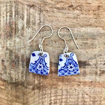 Sweet Blue Vintage Recycled China Dangle Earrings..