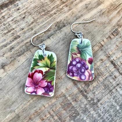 Sweet Fruity Vintage Recycled China Floral Dangle..