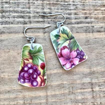Sweet Fruity Vintage Recycled China Floral Dangle..