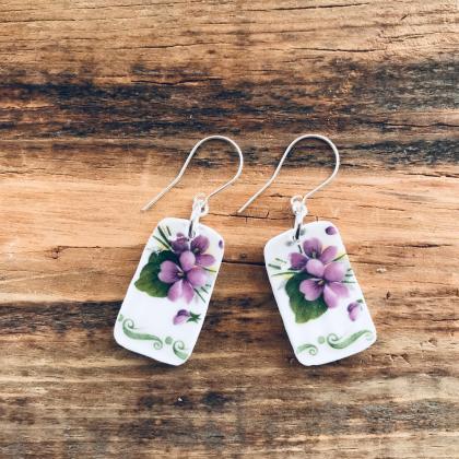 Sweet Purple Vintage Recycled China Floral Dangle..
