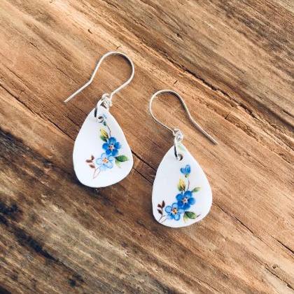 Sweet Blue Flower Vintage Recycled China Dangle..