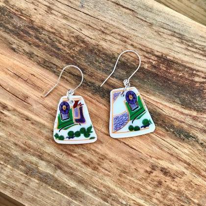 Sweet Vintage Recycled China Abstract Art Dangle..