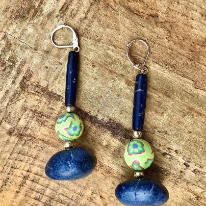 Gorgeous Boho Recycled Blue Green Bead..