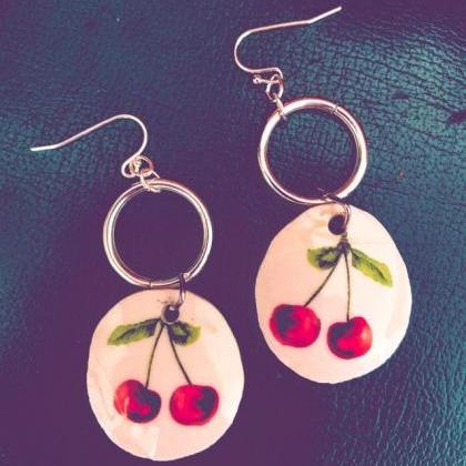 Sweet Vintage Recycled China Round Cherry Dangle..