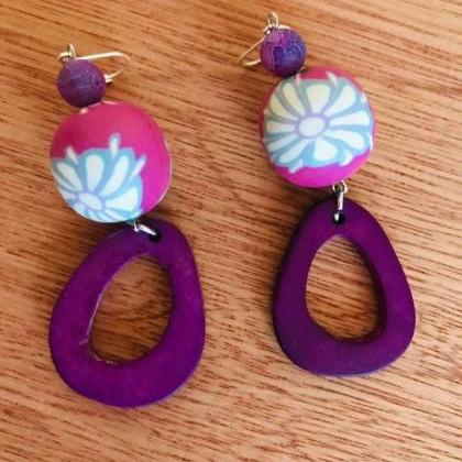 Gorgeous Boho Purple Clay Bead & Tagua..