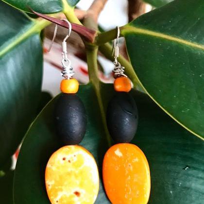 Gorgeous Orangeboho Tagua Nut Dangle Earrings With..