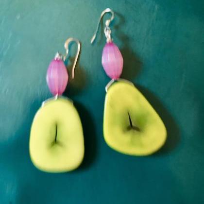 Gorgeous Lime & Pink Boho Tagua Nut..