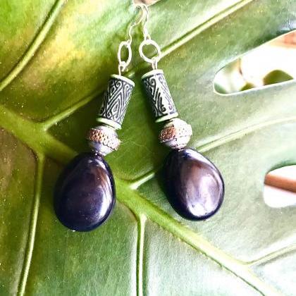 Gorgeous Black Boho Tagua Nut Dangle Earrings With..