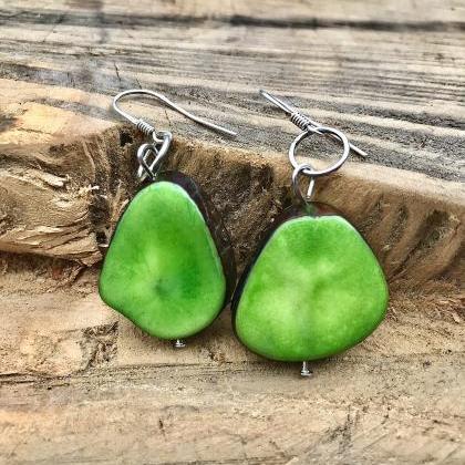 Gorgeous Green Tagua Nut Dangle Earrings
