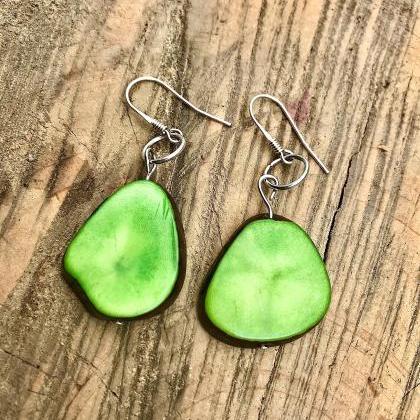 Gorgeous Green Tagua Nut Dangle Earrings
