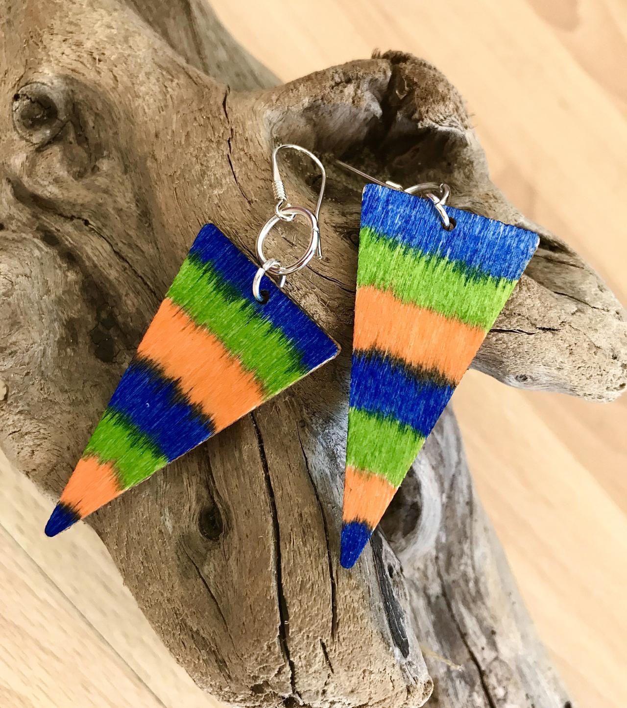 Pretty Boho Colourful Tie Dye Arrow Wooden Earrings