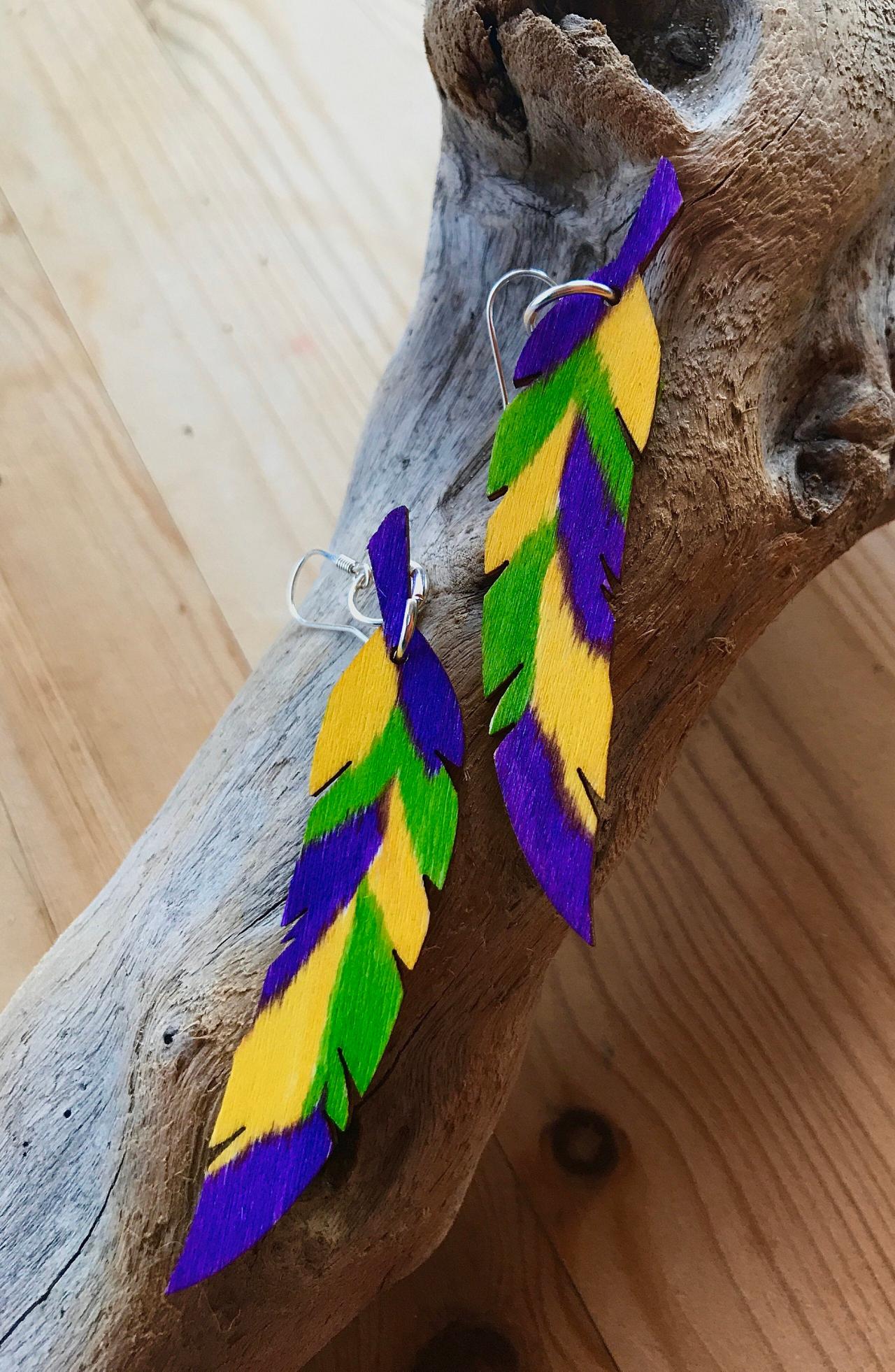 Pretty Boho Colourful Wooden Feather Earrings