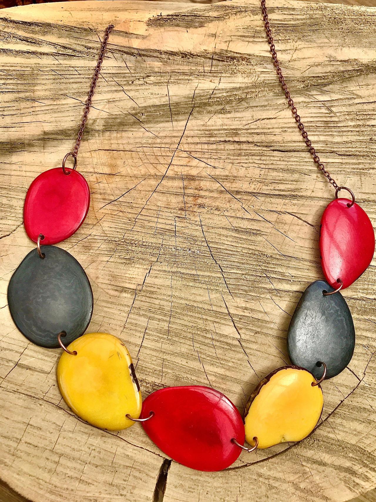 Boho Eco Jewellery Tagua Nut Necklace With Copper Chain. on Luulla