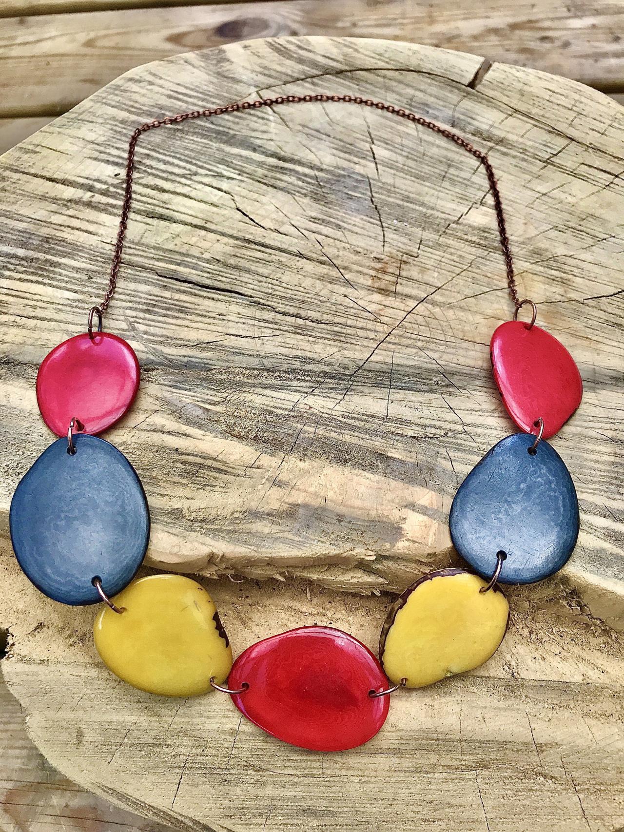 Boho Eco Jewellery Tagua Nut Necklace With Copper Chain. on Luulla