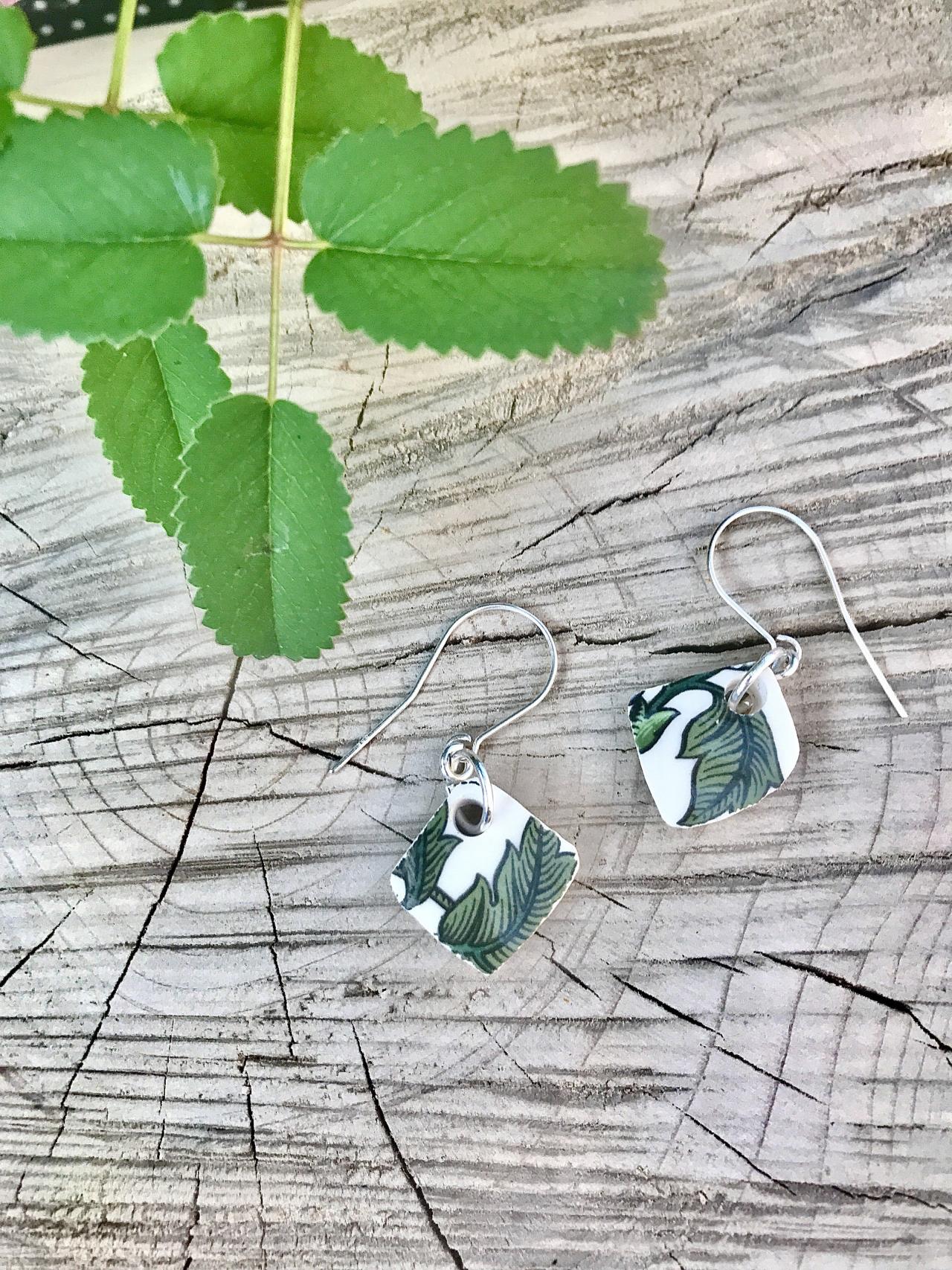 Sweet Little Vintage Recycled China Leaf Dangle Earrings