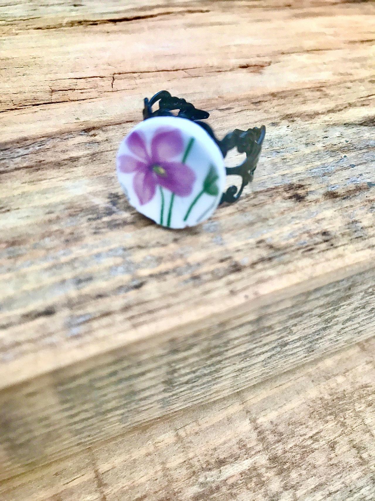 Sweet Vintage Pink Floral China Ring