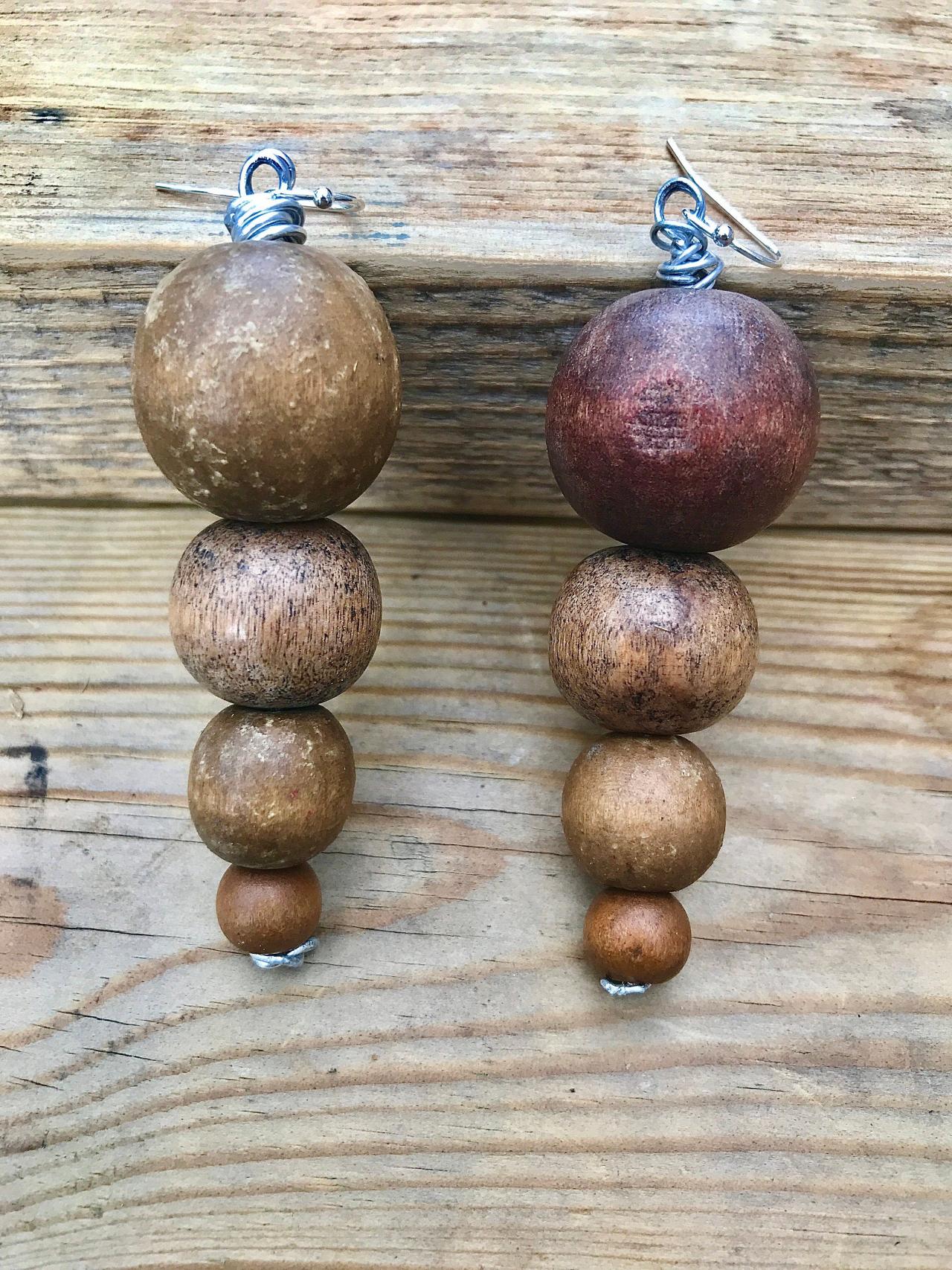 Gorgeous Recycled African Wooden Beads Earrings With Sterling Silver Wires.