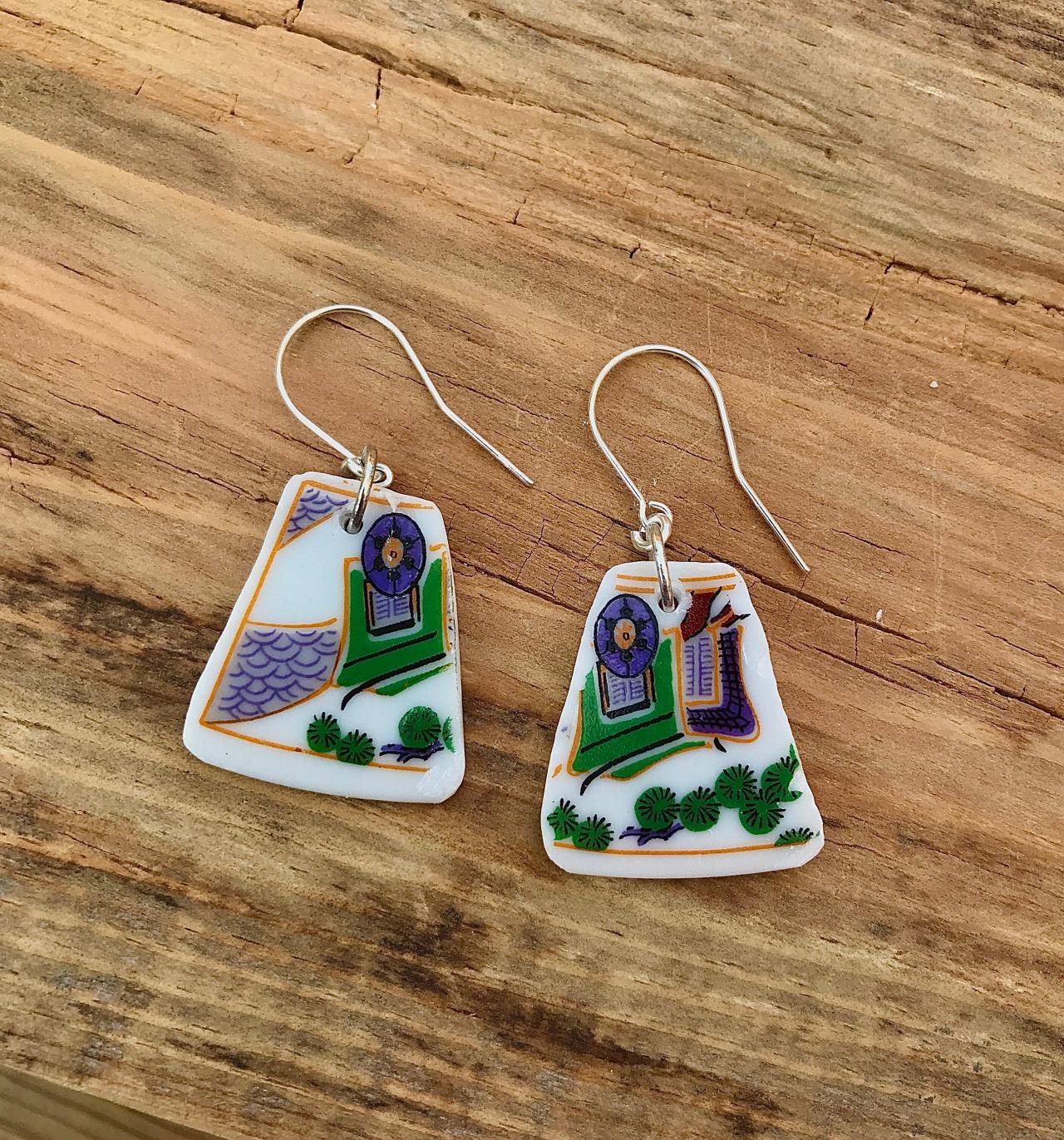Sweet Vintage Recycled China Abstract Art Dangle Earrings