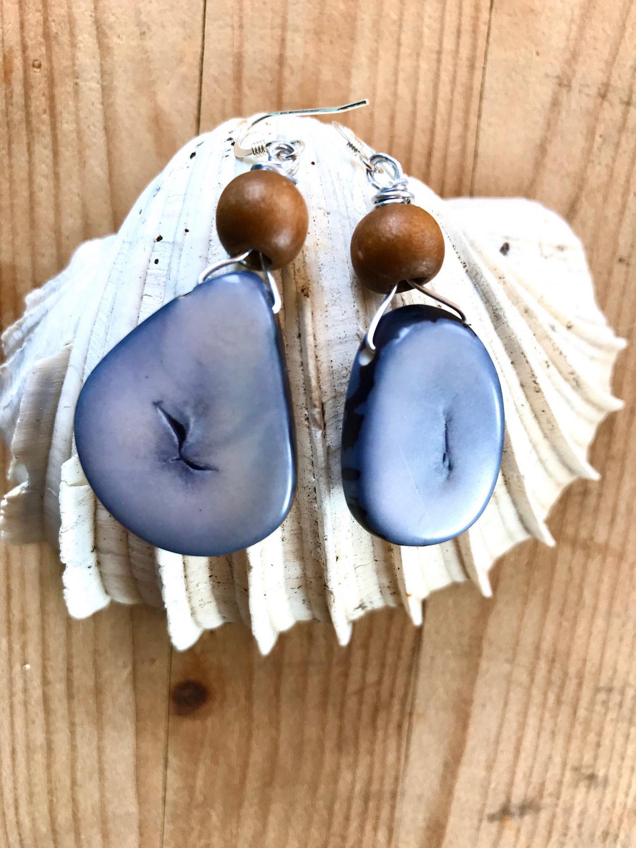 Gorgeous Lilac Boho Tagua Nut Dangle Earrings With Sterling Silver Wires
