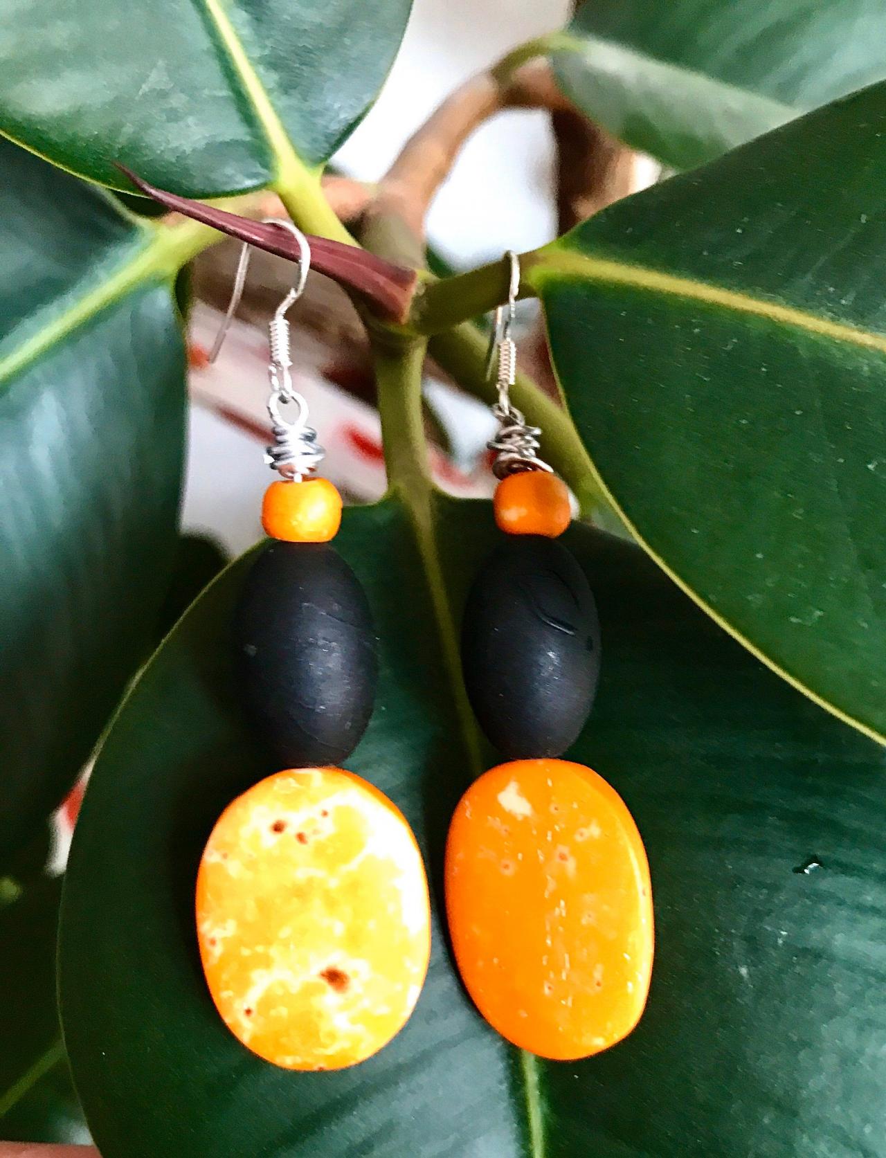 Gorgeous Orangeboho Tagua Nut Dangle Earrings With Sterling Silver Wires