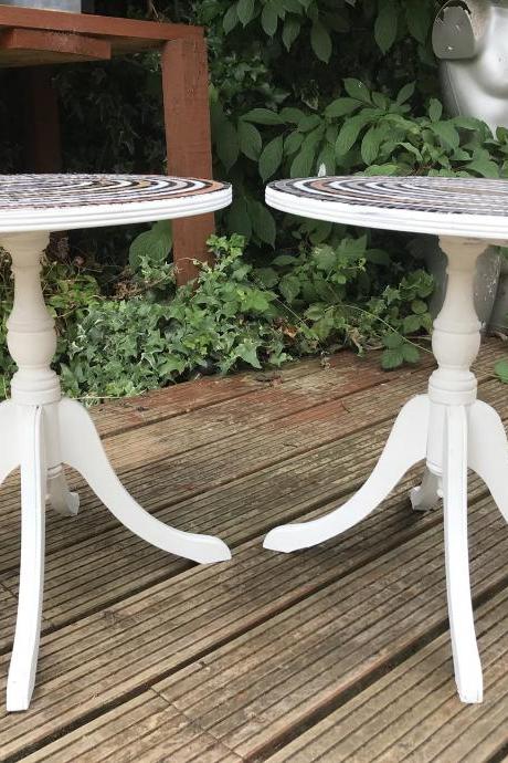 Pair of up cycled mosaic vintage regency occasional side tables