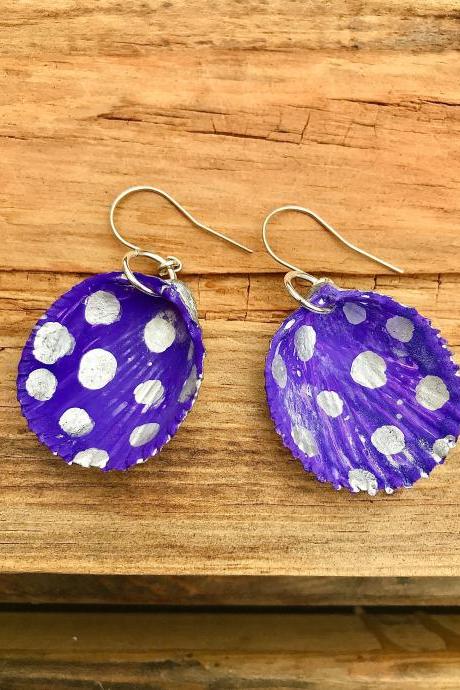 Gorgeous purple & silver recycled seashell earrings with sterling silver wires.
