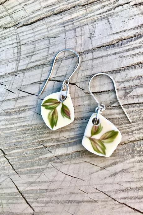 Sweet little vintage recycled China leaf dangle earrings