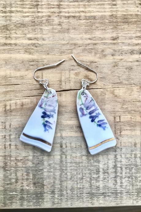 Sweet purple floral vintage recycled China floral dangle earrings