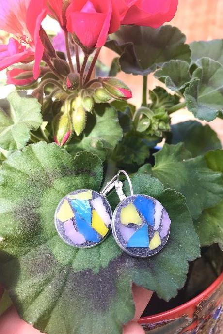 Mosaic glass mixed colour earrings