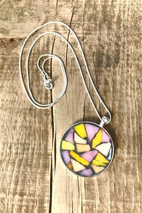 Mosaic warm pinks & yellow colour pendant